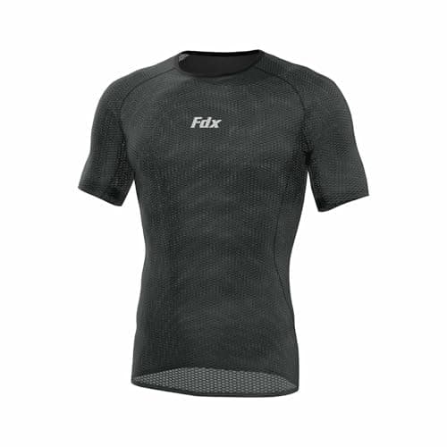 Image of FDX Cool Mesh Base Layer Half Sleeve - Men’s Summer Cycling Mesh Top - Ultralight, Breathable, Anti-Odour Bicycle Skins Jersey - Under-Shirts for Running, Gym, Workout, Hiking (Black, Medium)