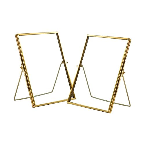 Image of Nicola Spring Metal Photo Frames - Fits Photo Size 5 x 7 (13 x 18cm) - Pack of 2 - Gold Picture Frame Portrait Orientation Freestanding Certificate Display Poster Case