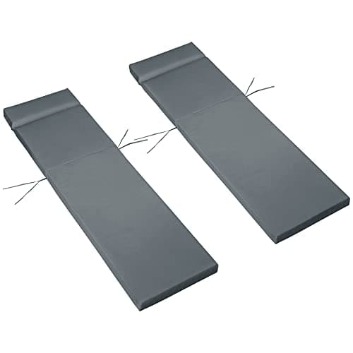 Image of Outsunny Set of 2 Sun Lounger Cushions, Replacement Cushions for Rattan Furniture with Ties, 196 x 55 cm, Cushion ONLY, Dark Grey