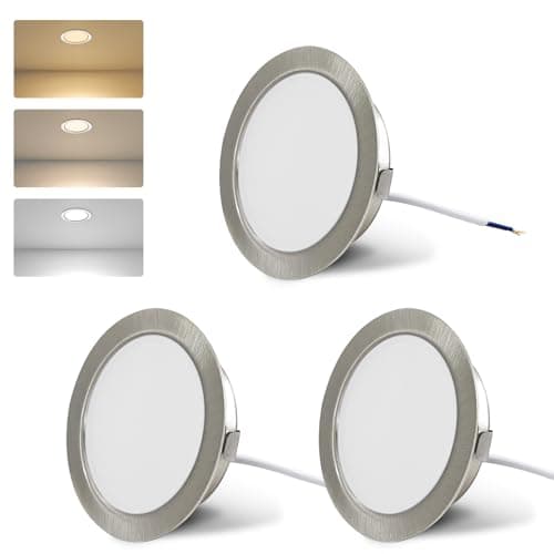 Image of KYOTECH LED Cabinet Lights 230V, 4W LED IP44 G4 20 mm Recessed Spotlights for Flat Furniture 3000k/4000k/6000k Kitchen Hood, Recessed Bathroom Spotlight (Nickel, Set of 3)