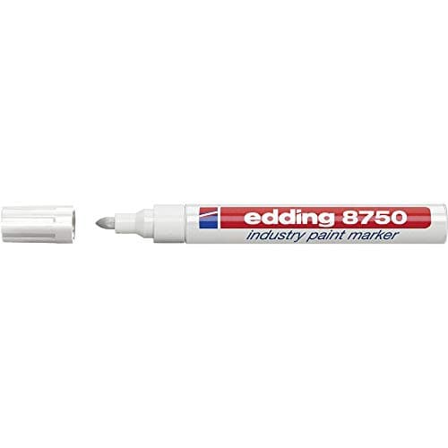 Image of edding 8750 industry paint marker - white - 1 pen - bullet tip 2-4 mm - paint marker for writing on dusty, slightly oily surfaces, tyres, metal, glass and wood - permanent, waterproof