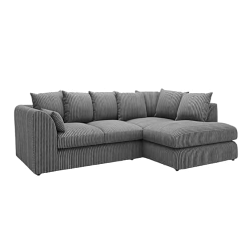Image of New Gamzo Fabric Corner Sofa Firm | Soft Jumbo Cord 3-4-5 Seater Corner Sofa Left/Right Hand Facing) (Charcoal Grey, Right Hand Facing)