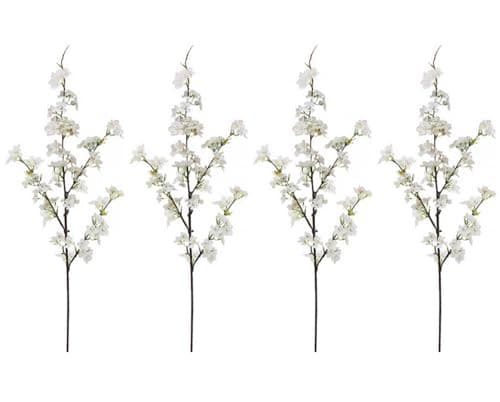 Image of NatureMan 4 pcs Artificial Cherry Blossom Flower Branches, 43in height Fake Silk Cherry Blossom Tree Stems Faux Cherry Flowers for Home Wedding Table Centerpieces Vase DIY Decor (White)