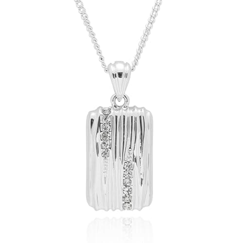 Image of equilibrium Luxe Tag Silver Plated Necklace Collection – Midnight Star, Quilted Heart & Sparkle Stripe Designs (Sparkle Stripe Necklace)