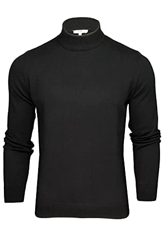 Image of Xact Men’s Pure Cotton Mock Neck Turtleneck Jumper – Premium High Neck Knit, Soft Breathable Winter Sweater, Warm Lightweight Pullover Knitwear (Black) M