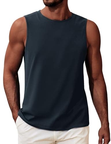 Image of Voqeen Men Tank Top Classic Sleeveless Tshirt Round Neck Fitness Muscle Vest Lightweight Vest Tops for Summer Beach Vacation Gym Workout Navy Blue