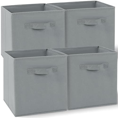 Image of Amazing Tour 4 PCS Cube Storage Boxes 27x27x27 Gray,Foldable Fabric with Handles Collapsible for Home Office Nursery Organiser - Clothes Basket Containers