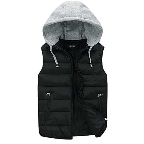 Image of YOUTHUP Mens Gilets Quilted Body Warmer Light-Weight Hooded Sleeveless Jacket Outdoor Waistcoats, Black, M