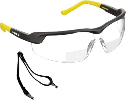 Image of voltX GT ADJUSTABLE Bifocal Reading Safety Glasses (Clear Lens +1.0), UKCA & CE EN166FT Certified, Anti fog coated, UV400 Lens, Scratch resistant, Tilt and length adjustable earstems.