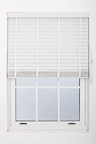 Image of FURNISHED Venetian Window Blinds Trimmable 50mm White Faux Wood Blind, 70W x 150H cm