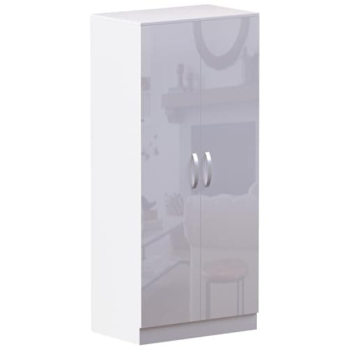 Image of Vida Designs 2 Door Wardrobe, High Gloss, White, 47 cm D x 76 cm W x 170 cm H