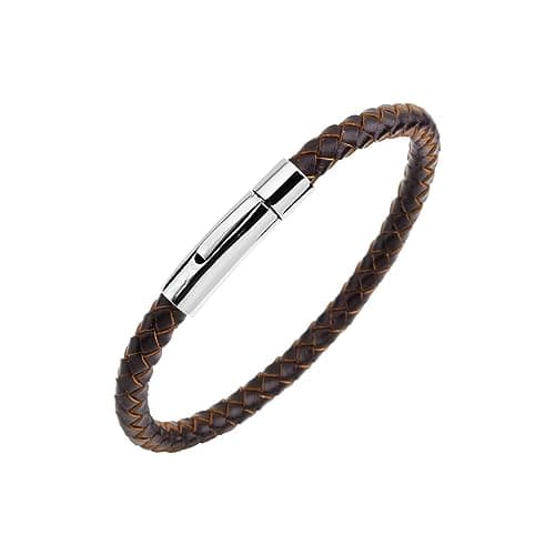 Image of KunBead Jewelry Braided Mens Brown Leather Bracelets for Women with Stainless Steel Clasp Cuff Bangle Birthday Bracelet