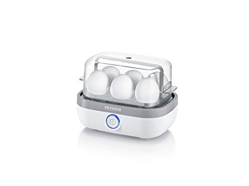 Image of SEVERIN Egg Cooker BPA Free 420 W, Cooking Device for 1 to 6 Eggs, Graduated Water Dispenser and Egg Piercer, Egg Cooker with Electronic Cooking Time Adjustment, White, EK 3164