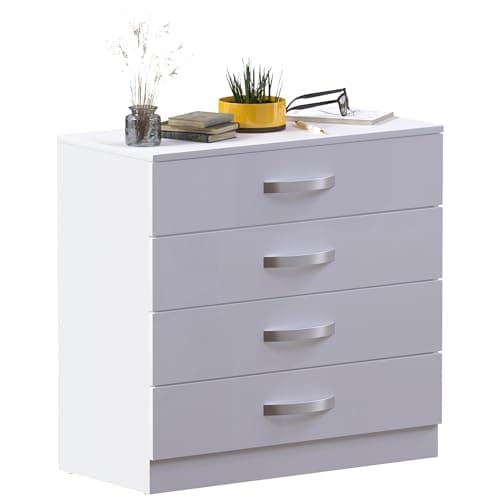Image of Vida Designs Hulio High Gloss 4 Drawer Chest Of Drawers, White, 72 x 75 x 36 cm