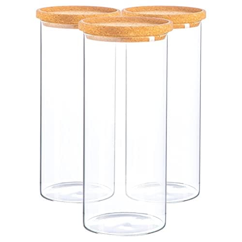 Image of Argon Tableware Scandi Storage Jars with Cork Lids - 1500ml - 3 Pack - Modern Round Organisation Container Glass Jar for Kitchens, Pantry, Bathrooms, Utility Rooms