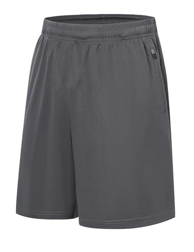 Image of Ewbob Boys Sports Shorts Kids Running Football Gym PE Shorts Quick Dry Lightweight with Zip Pockets and Drawstring Waist for Tennis Lounge Basketball Rugby C19 Gray 9-10Y