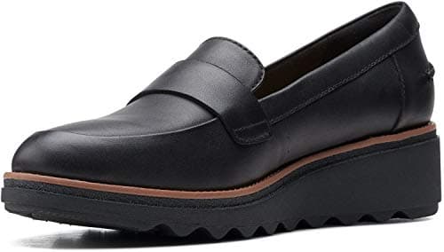 Image of Clarks Women's Clarks Women's - Sharon Gracie Black Leather With Dark Tan Welt 6m Penny Loafer, Black Leather With Dark Tan Welt, 4 UK