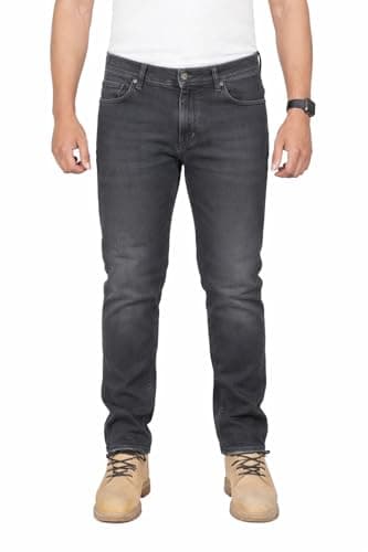 Image of Huxlay Bros Mens Motorcycle Jeans, Aramid Lined Motorbike Stretch Jeans with Knee & Hip Protectors, 38W X 32L Grey