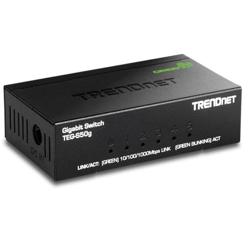 Image of TRENDnet 5-Port Unmanaged Gigabit GREENnet Desktop Metal Switch, TEG-S50g,Ethernet Splitter, Ethernet/Network Switch, 5 x Gigabit Ports, Fanless, 10 Gbps Switching Fabric, Black