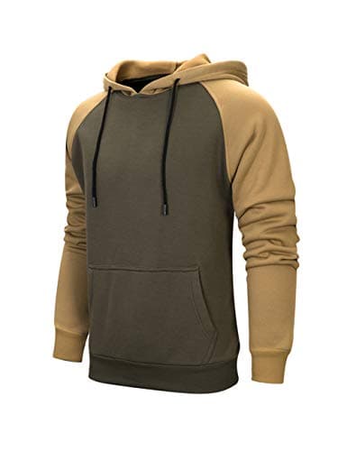 Image of MANLUODANNI Men's Pullover Hoodies Hooded Sweatshirt Patchwork Top Casual Hoody with Kangaroo Pocket Khaki Army Green M