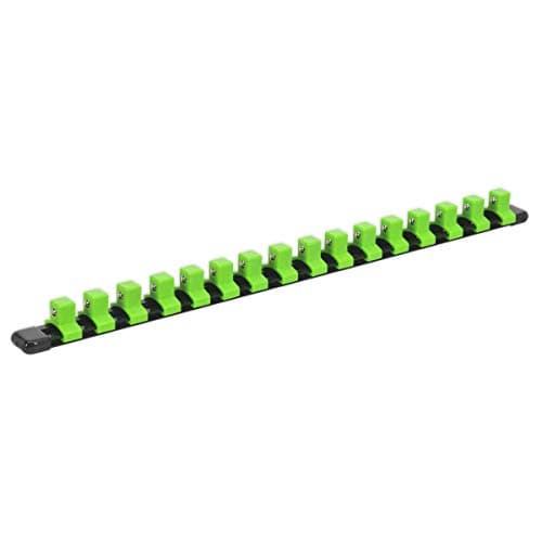 Image of Sealey Hi-Viz Green - Socket Rail 1/2" Dr - Retaining 16 Sockets (440mm long) **AK27054HV**