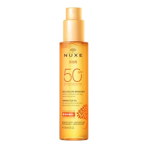 Image of Nuxe Tanning Sun Oil SPF50 High Protection Face & Body 150ml, Protective Sun Oil, Broad Spectrum SPF50 for Face & Body, Prevents Dark Spots & Signs of Ageing, Water-Resistant