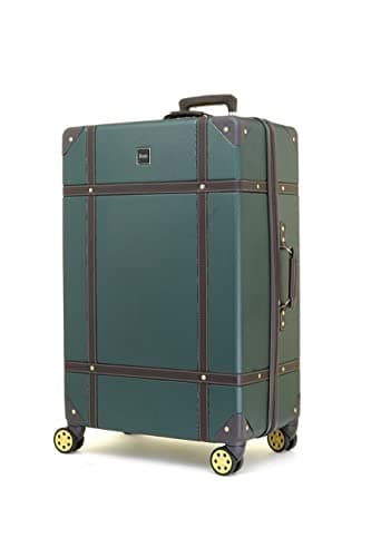Image of Rock Vintage Large Hard Shell Hold Suitcase in Emerald Green - Nostalgic Design, Dual 360 Swivel-Wheels, Telescopic Handle, Impact-Resistant Material & TSA Combination Lock - 78 x 47 x 30cm 4.6KG