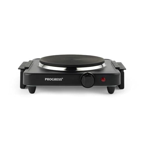 Image of Progress EK4353P Single Electric Hot Plate - Camping Stove, Table Top Electric Cooker, Portable Kitchen Hob with Carry Handles, Non-Slip Feet, Variable Heat Settings, Holiday Homes/Caravans, 1500W