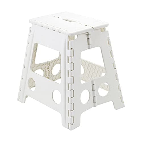 Image of Large Folding Plastic Anti-Slip One Step Stool, Perfect For Kitchen, Bathroom, Toilet, Caravan For Children, Kids, Adult, Folds Flat with Carry Handle for Easy Storage and Transport (White)