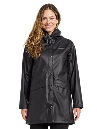 Image of Didriksons Avon Women's Waterproof Rain Jacket Galon Rubberised Parka Coat - Black