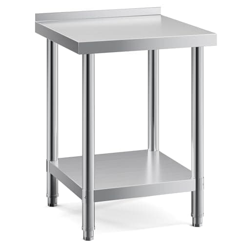 Image of DKIEI 60 x 60 x 80cm Kitchen Catering Table Stainless Steel Food Prep Table, Heavy Duty Commercial Work Table with 3.5cm Backsplash & Bottom Shelf, 150kg Load Capacity Food Preparation Workbench