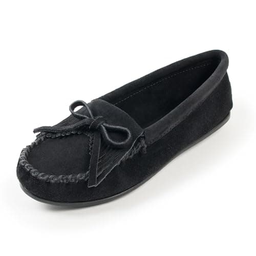 Image of Minnetonka Women's Kilty Suede Moc Moccasins, Black, 6.5 UK