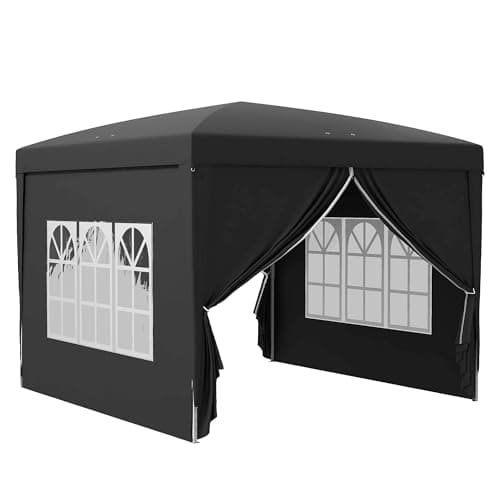 Image of Outsunny 3 x 3 m Garden Pop Up Gazebo, Wedding Party Tent Marquee, Water Resistant Awning Canopy with Sidewalls, Windows, Carry Bag, Black