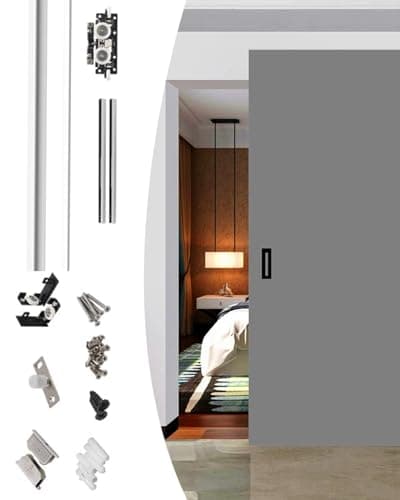 Image of Sliding Door Kit Invisible Sliding Door Track 80 90 100 150 180 cm, Ghost Gate Guide Hardware Kit with Soft Close, Laundry Room Door Slider for Wooden Door(80cm/31.4inch/2.6ft)