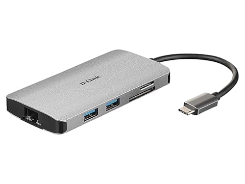 Image of D-Link DUB-M810 8-In-1 USB-C Hub with Power Delivery, HDMI 1.4, Gigabit Ethernet RJ-45, 3 USB 3.0 Ports, SD/MicroSD Reader for MacBook Pro 2016 or later, MacBook Air 2018, Chromebook, Surface Pro 7