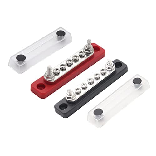 Image of Gloaso 100A Bus Bars 12V- 48V Copper Busbar Power Distribution Blocks, 2x M5 Posts, 5x #8 Screws Battery Busbars Terminals Blocks for Car Boat Marine Multi-battery Audio System, Black& Red 2 Pack