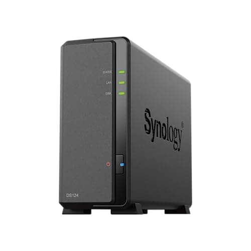 Image of Synology DS124 1-Bay 3.5" Diskless NAS, Realtek RTD1619B Quad-Core 1.4GHz, 1GB RAM, 2xUSB3, Black Metal, Floor Mount, Server Compatible