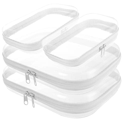 Image of AZKEEGREY 4 Pack Clear Hard Shell Zipper Case Waterproof Double Zippered Hard Pouch Travel Toiletry Bags Transparent Organiser for Makeup Tools Cosmetic Puzzles Storage(White, M+S)