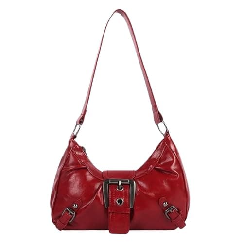 Image of MUNSKT 1PC Ladies Leather Crescent Bag,Y2K Shoulder Bag for Women,Magnetic Closure Underarm Purse, Pleated Zipper Clutch Purse,Travel Commuter Bag for Daily Use (Red)