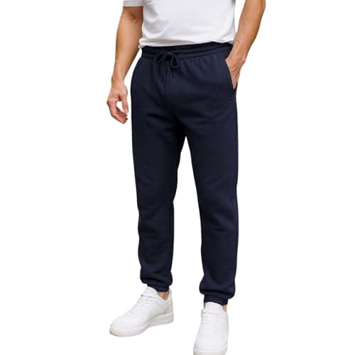 Image of Urban Road Men’s Fleece Jogging Bottoms – Winter Warm Sweatpants with Zipped Pockets & Drawcord Waist, Heavyweight 280gsm Joggers, Casual Sports & Loungewear Trousers Navy