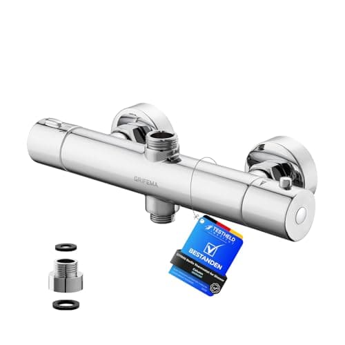 Image of GRIFEMA G17005 Thermostatic Shower Mixer Bar Two Outlet, Wall Mounted Shower Mixer Tap,Anti-Scald, with TOP 3/4" and Bottom 1/2" BSP, Chrome,Silver