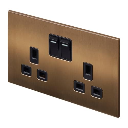 Image of Retrotouch Aura Socket 13A Double DP Switched - Brushed Bronze