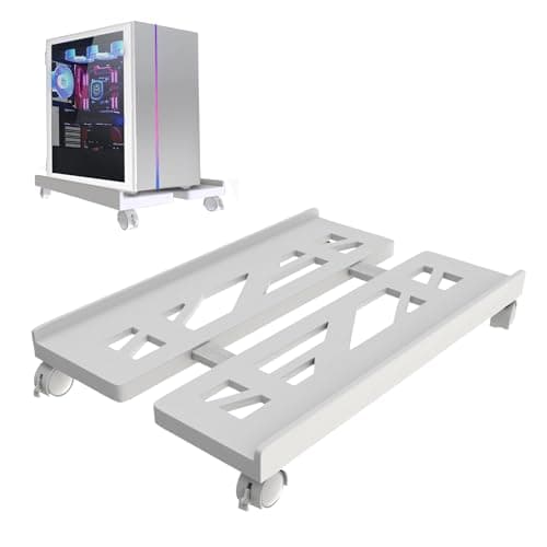 Image of Qcdou Adjustable Mobile CPU Stand - Ventilated Tower Stand with 4 Caster Wheels, Fits Most PC, for Floor Carpet Gaming Case (White)
