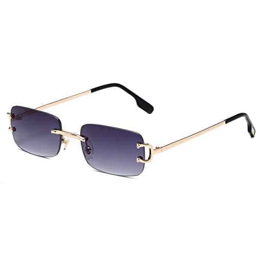 Image of Ggpyyon Rimless Rectangle Sunglasses for Women Men,Retro Frameless Eyewear Sun Glasses(Gold/Gradient Grey)