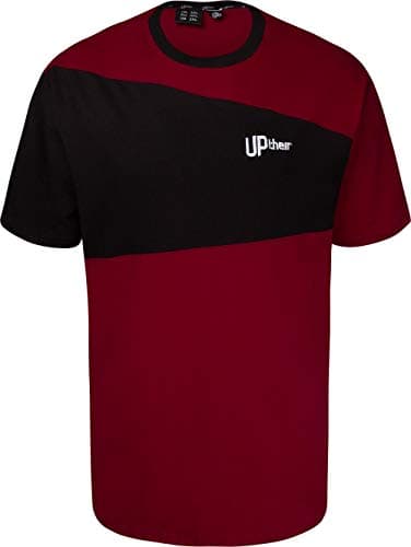 Image of Men's Sky Cut & Sew T-Shirt with Solid Panels - Red Black (UK, Alpha, L, Regular, Regular)