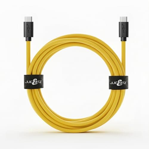 Image of JuicEBitz Phone Charger Cable, USB C to USB C Cable 1m, USB Cable, 480mbps, Fast Charger USB C Compatible with Samsung Galaxy, Google Pixel, iPad, LG, Huawei, iPhone 15 + More, Yellow