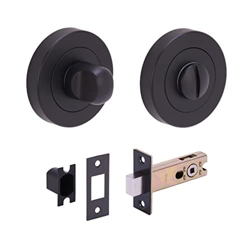Image of HANDLEZONE® Bathroom Toilet Door Thumb Turn and Release Deadbolt Kit - Black Matt - 76mm Bolt with 57mm Backset