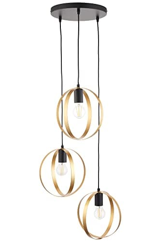 Image of National Lighting Pendant Light Fitting - Height Adjustable Ceiling Pendant with Matt Black & Matt Gold Paint Finish - 3 Lamp Cascading Pendant for Kitchen or Dining - 3 x 10W LED E27 (Required)