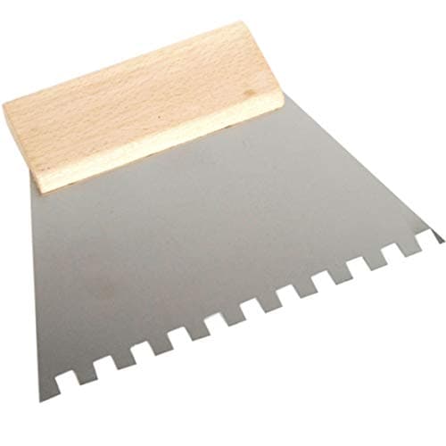 Image of Toolty Steel Trowel, 180mm, 6x6mm Notch - Wooden Handle - for Adhesives, Mortars and Tiles - DIY - TLTY-0934