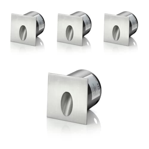 Image of Auraglow Recessed Inset Integrated LED Wall Marker Light 3000K Warm White Indoor/Outdoor Use – Brushed Steel - Square - 4 Pack